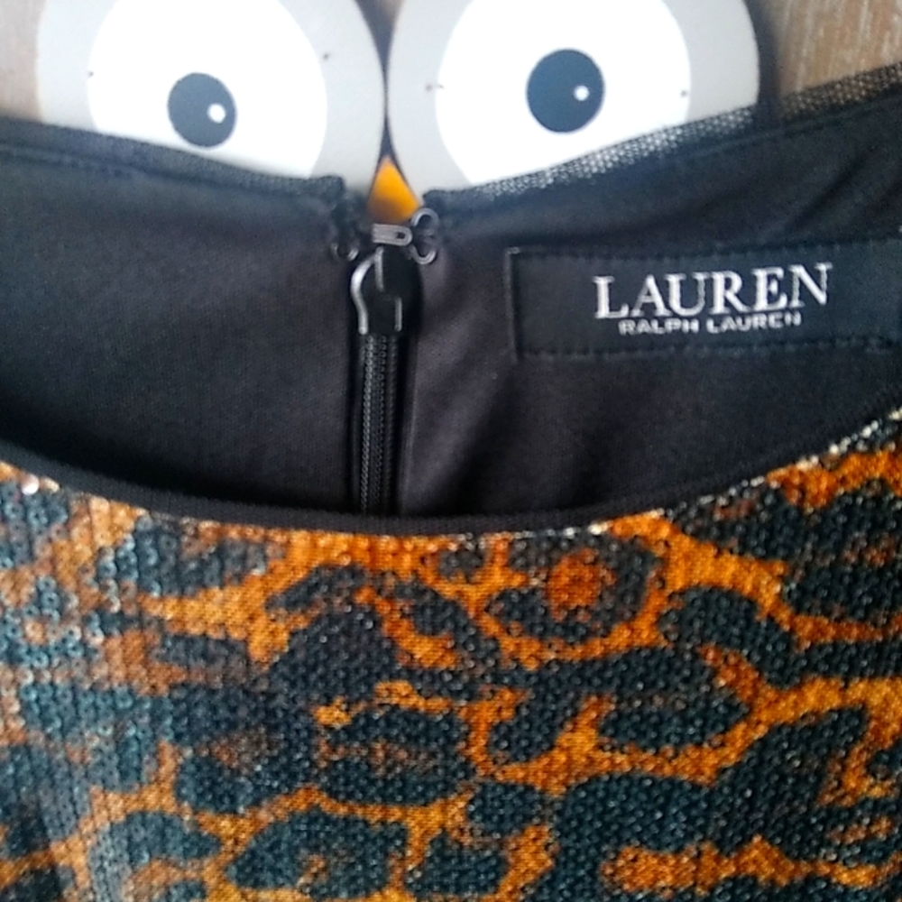 Ralph Lauren Black Label  Sleeved  Leopard Dress  Fitted Size 6 Sequence Cheeta.